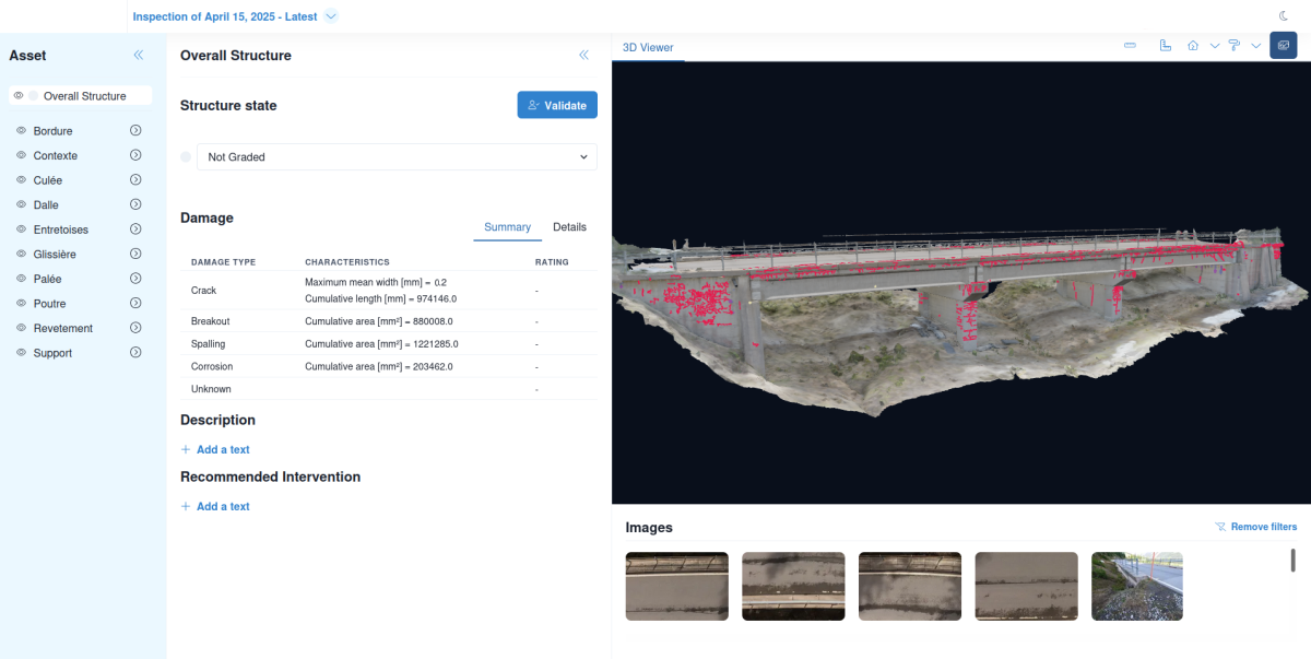 prima app including damage-augmented digital twin of a bridge